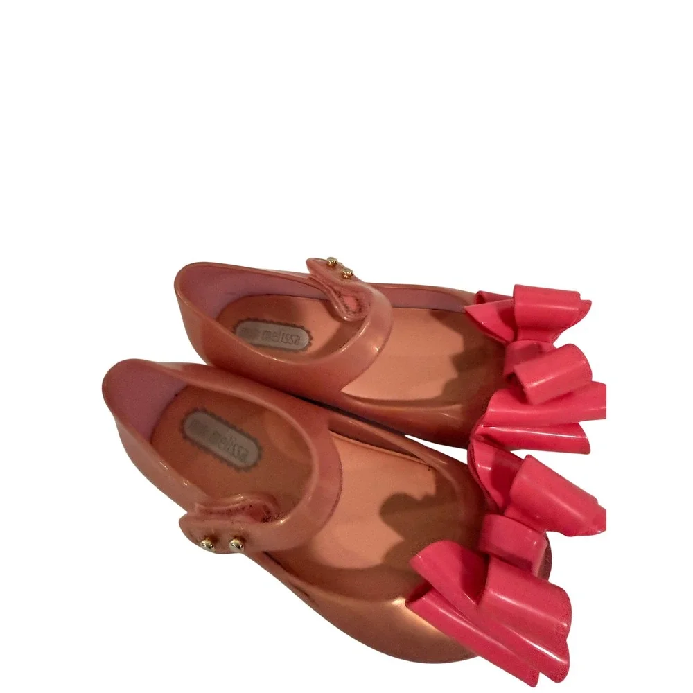 Mini Melissa Ultragirl Rose Gold Pink Jelly Mary Jane Bow Shoes Toddler Size 5